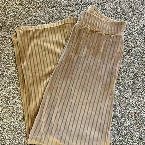 Sacre Solei Tan Ribbed Velour Wide-Leg Pants